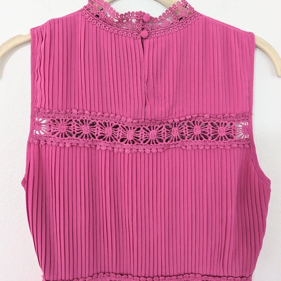 Lulus Something Wonderful Lace Crochet Pleated Skater Mini Dress Pink Small S - Picture 7 of 11